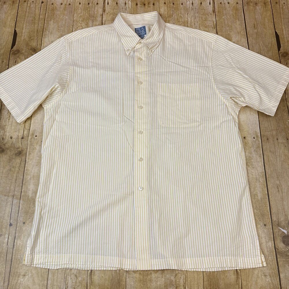 Jos A Bank Stays Cool Button Down Shirt Large Yellow Striped Short Seeve - Picture 5 of 10